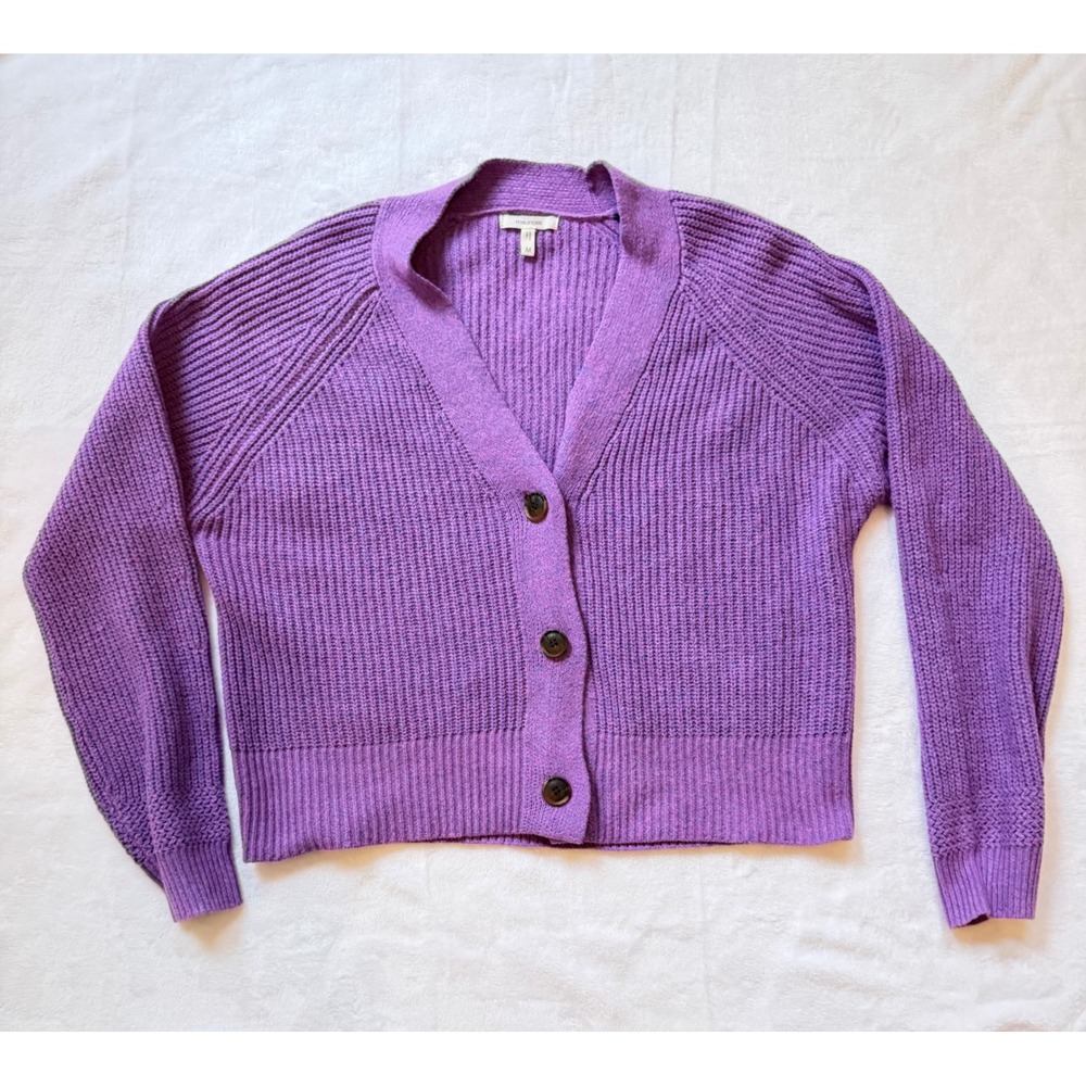 Maurices Purple Chunky Knit Cardigan Sweater M Cropped Button Front Cozy